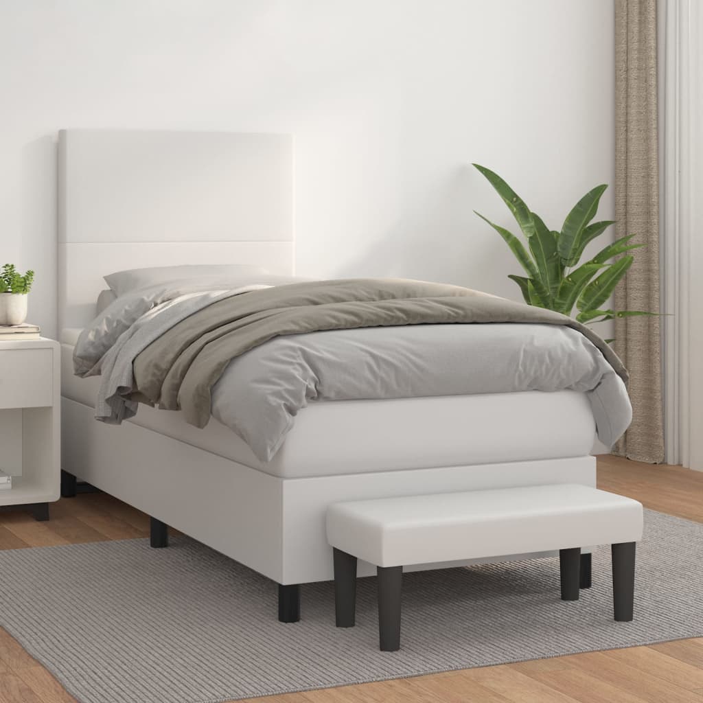 Boxspring met matras kunstleer wit 80x200 cm – afbeelding 1
