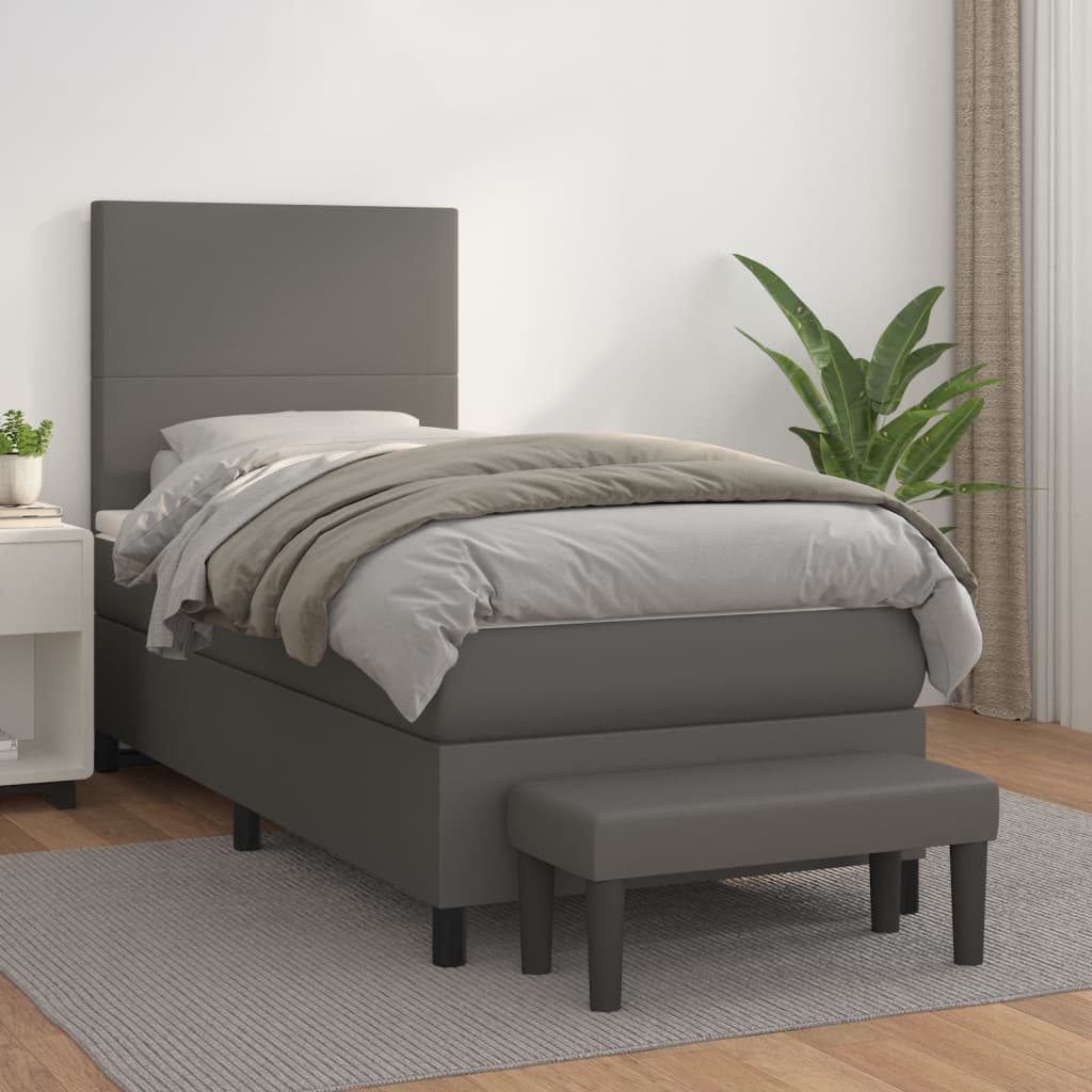 Boxspring met matras kunstleer grijs 80x200 cm – afbeelding 1
