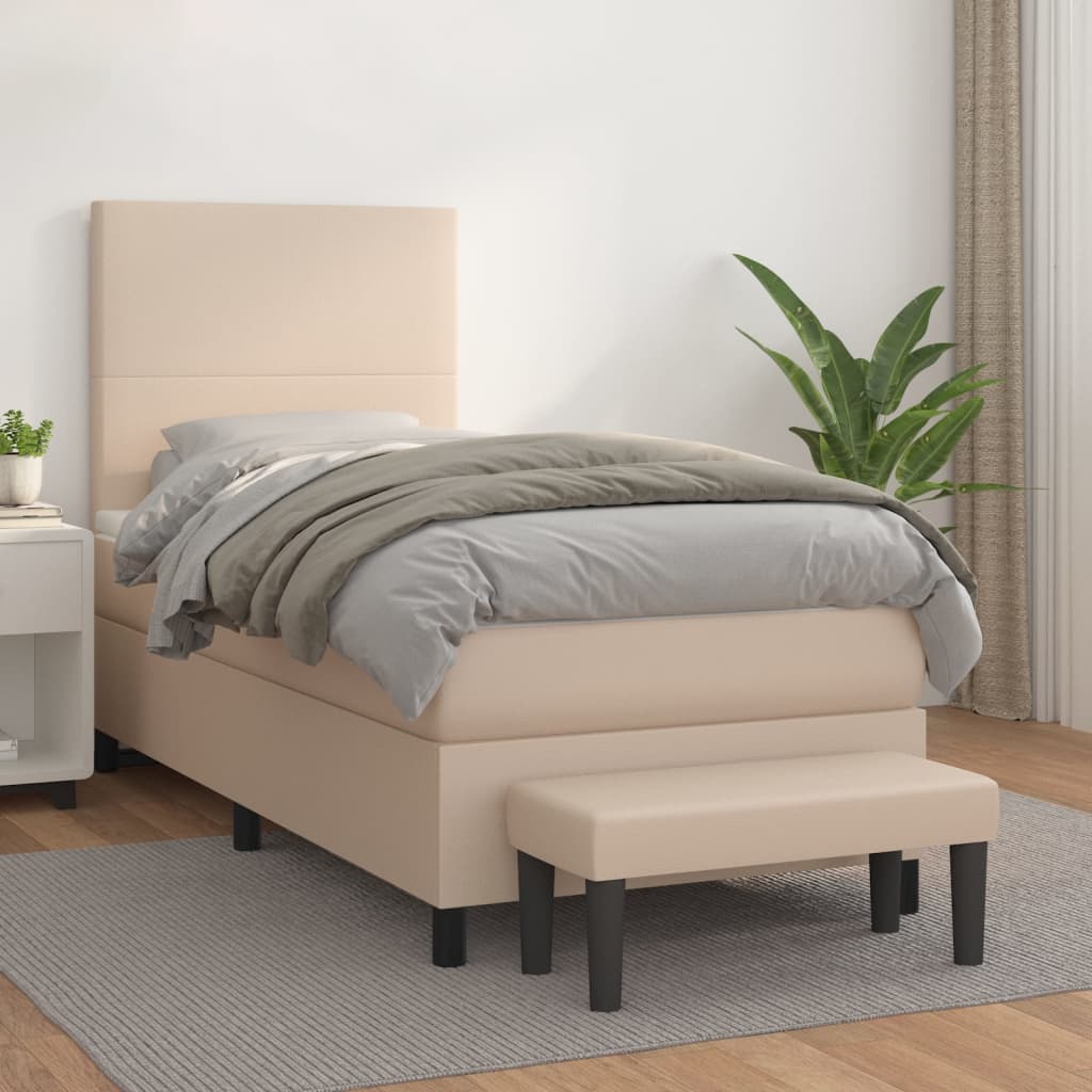 Boxspring met matras kunstleer cappuccinokleurig 100x200 cm – afbeelding 1
