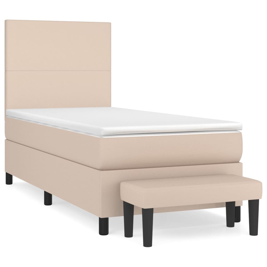 Boxspring met matras kunstleer cappuccinokleurig 100x200 cm – afbeelding 2