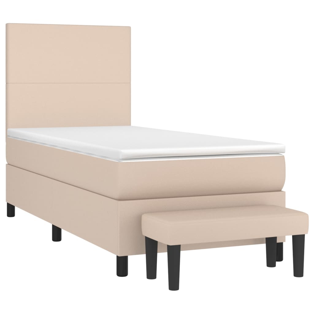 Boxspring met matras kunstleer cappuccinokleurig 100x200 cm – afbeelding 3