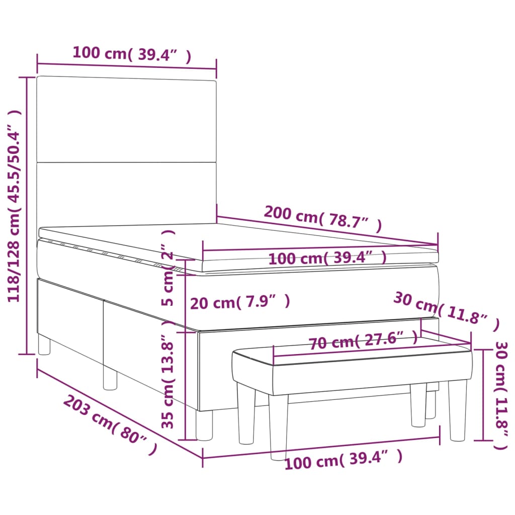 Boxspring met matras kunstleer cappuccinokleurig 100x200 cm – afbeelding 8