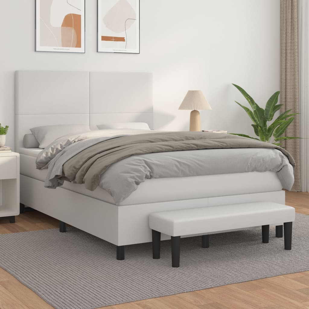 Boxspring met matras kunstleer wit 140x190 cm – afbeelding 1