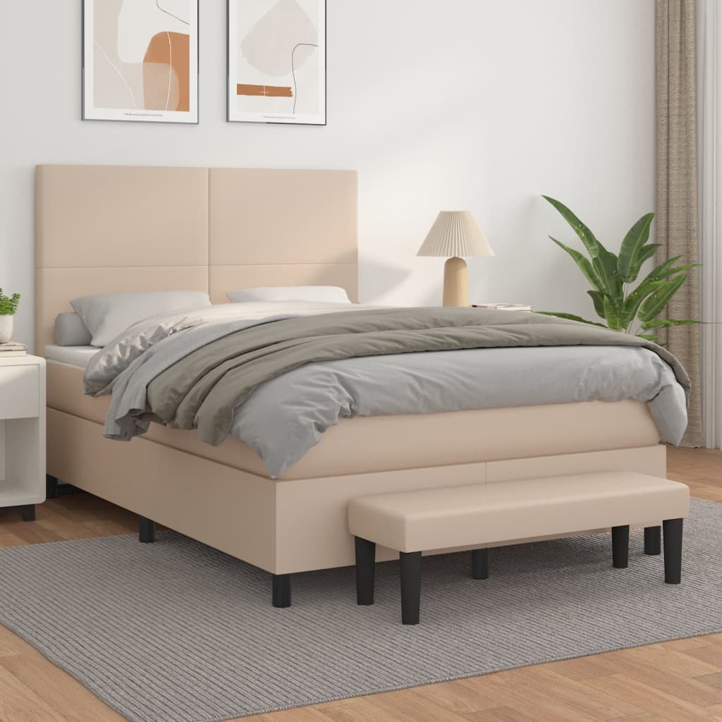 Boxspring met matras kunstleer cappuccinokleurig 140x200 cm – afbeelding 1