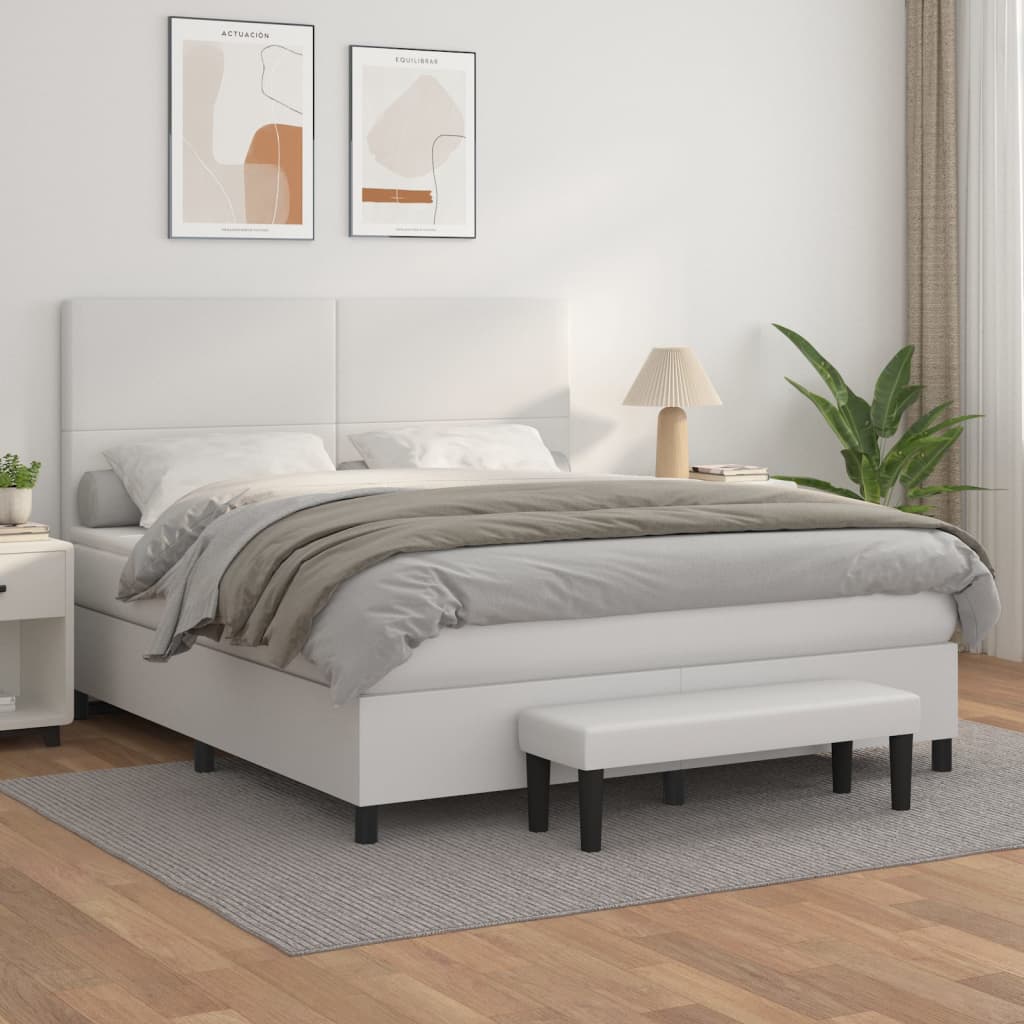 Boxspring met matras kunstleer wit 160x200 cm – afbeelding 1