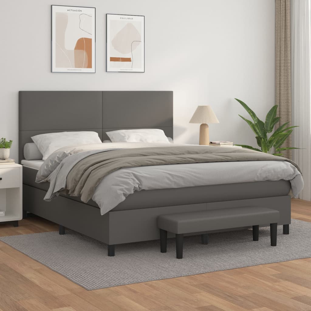 Boxspring met matras kunstleer grijs 160x200 cm – afbeelding 1