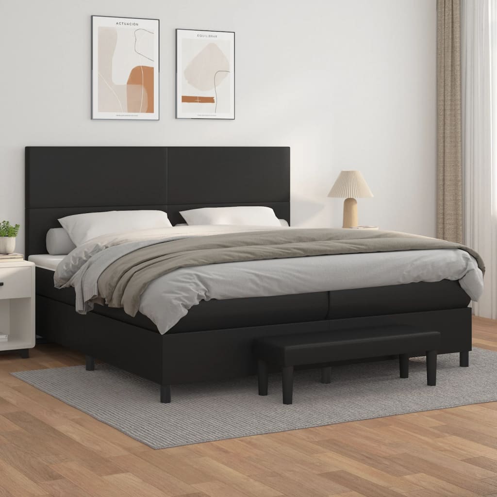 Boxspring met matras kunstleer zwart 200x200 cm – afbeelding 1