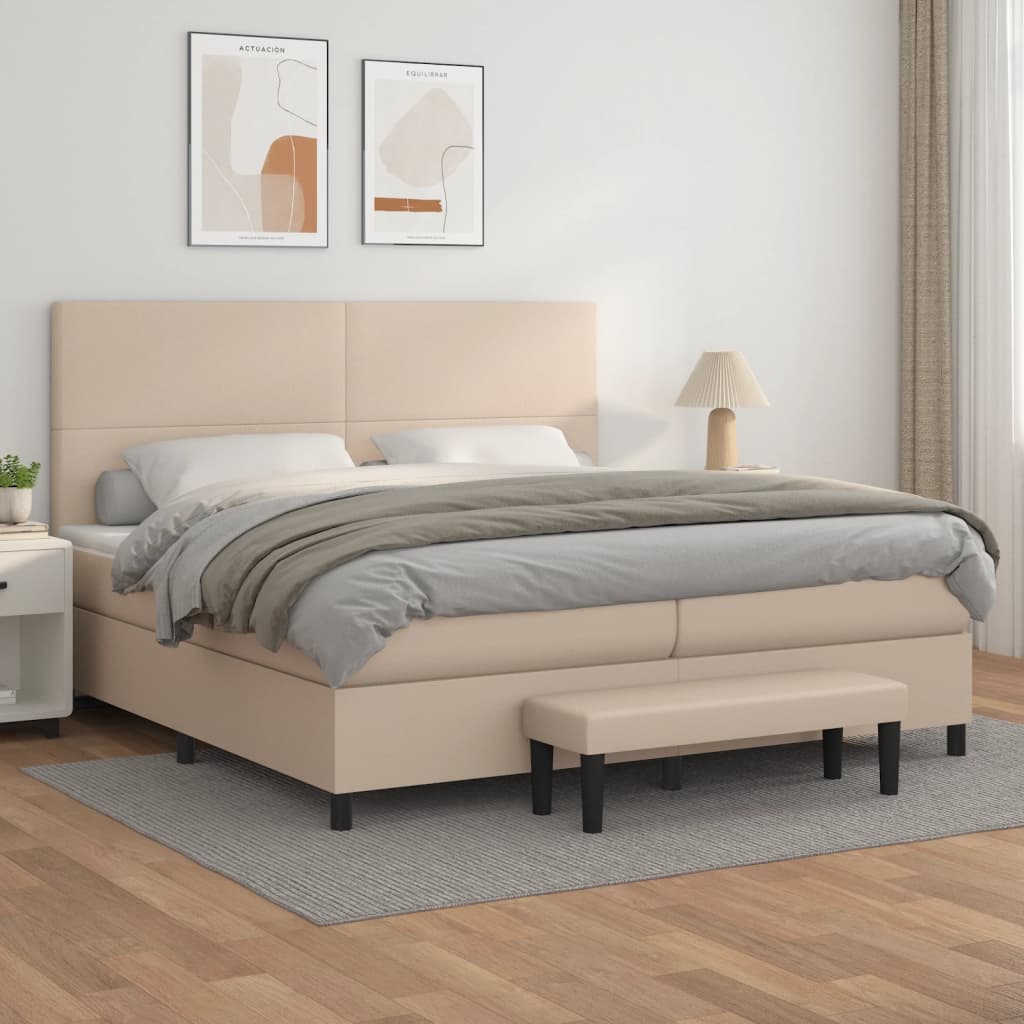 Boxspring met matras kunstleer cappuccinokleurig 200x200 cm – afbeelding 1