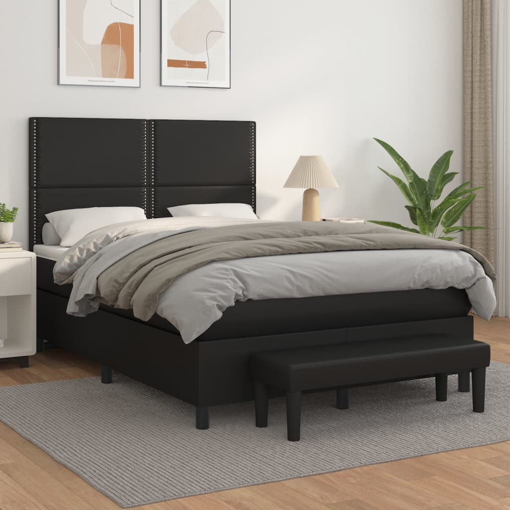 Boxspring met matras kunstleer zwart 140x190 cm – afbeelding 1