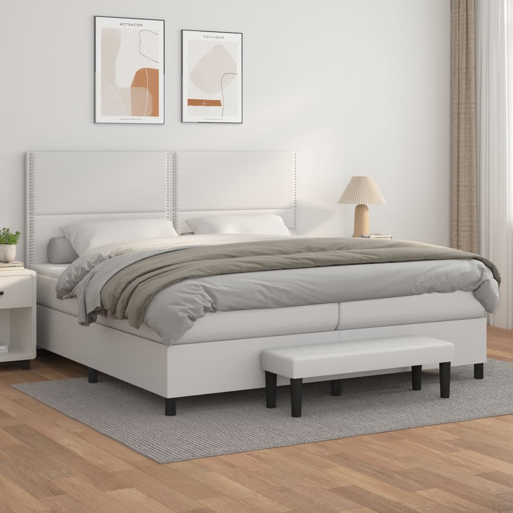 Boxspring met matras kunstleer wit 200x200 cm – afbeelding 1