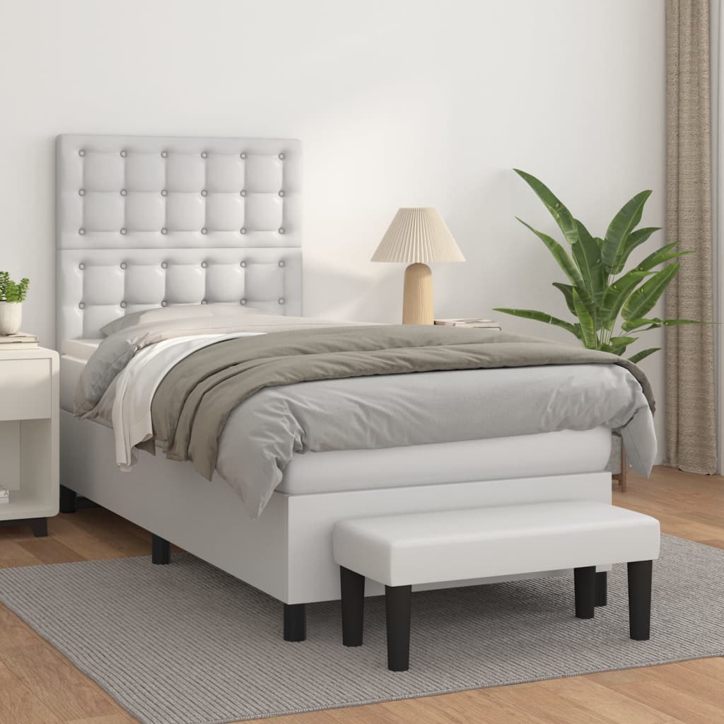 Boxspring met matras kunstleer wit 80x200 cm – afbeelding 1