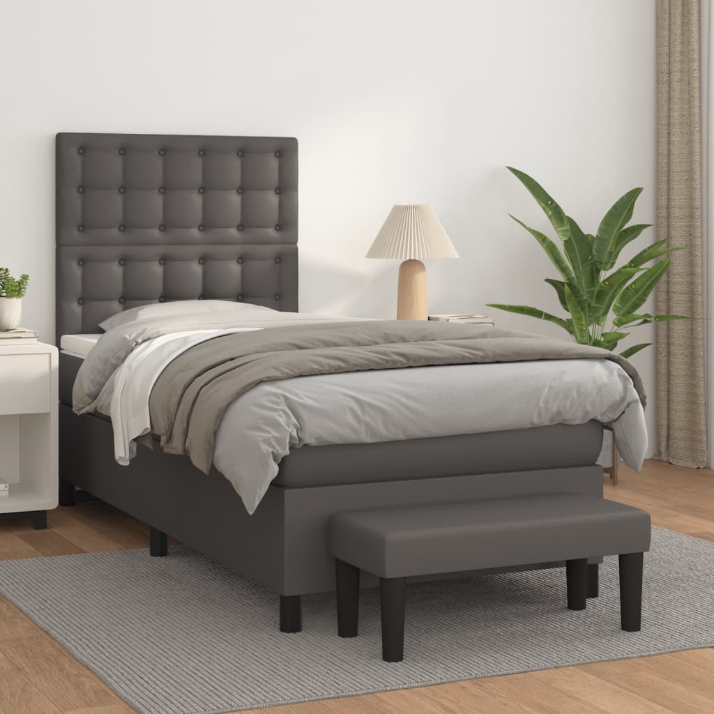 Boxspring met matras kunstleer grijs 80x200 cm – afbeelding 1