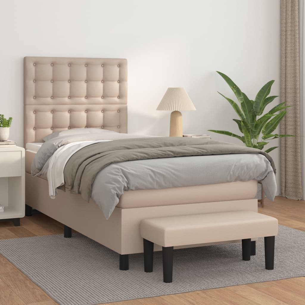Boxspring met matras kunstleer cappuccinokleurig 100x200 cm – afbeelding 1