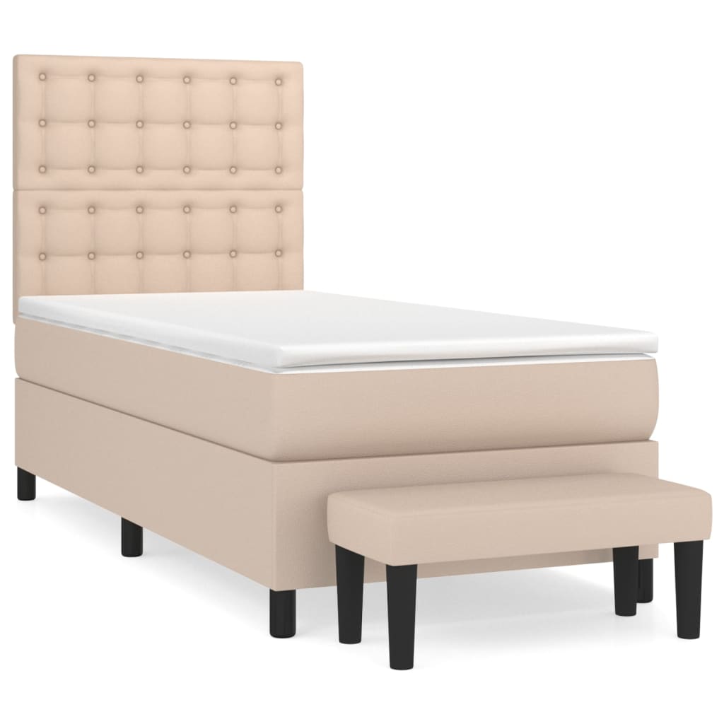 Boxspring met matras kunstleer cappuccinokleurig 100x200 cm – afbeelding 2