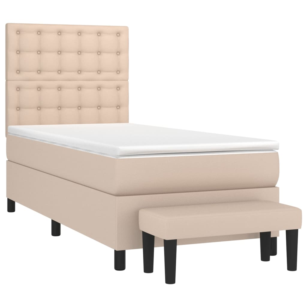 Boxspring met matras kunstleer cappuccinokleurig 100x200 cm – afbeelding 3