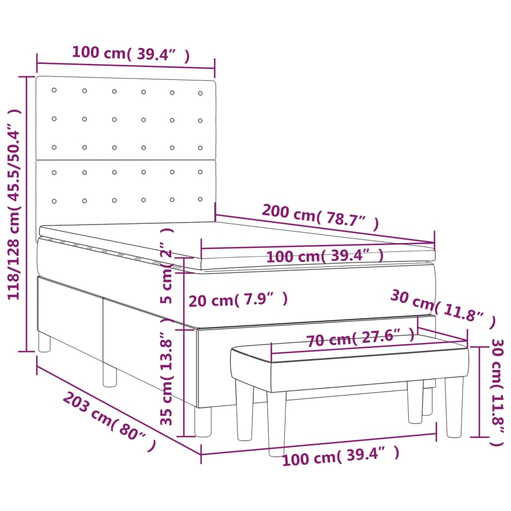 Boxspring met matras kunstleer cappuccinokleurig 100x200 cm – afbeelding 8