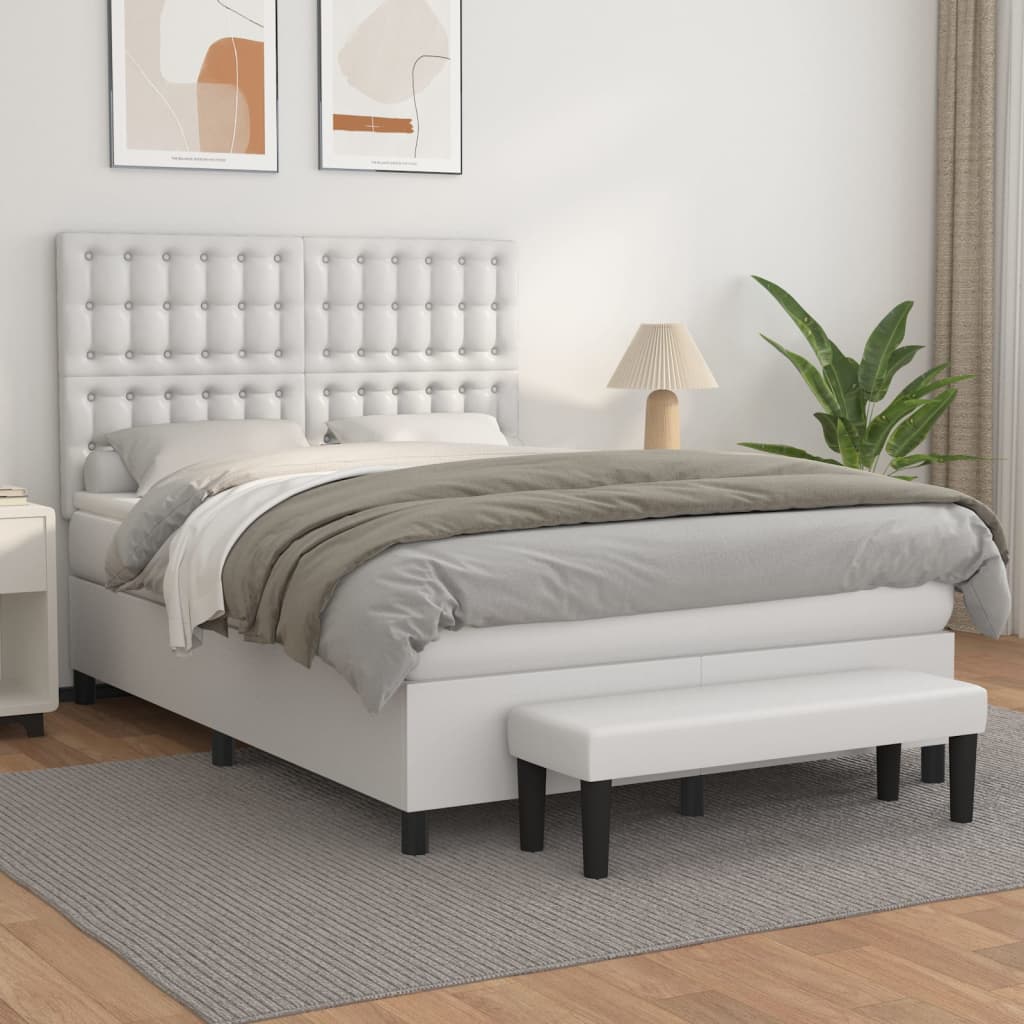 Boxspring met matras kunstleer wit 140x190 cm – afbeelding 1