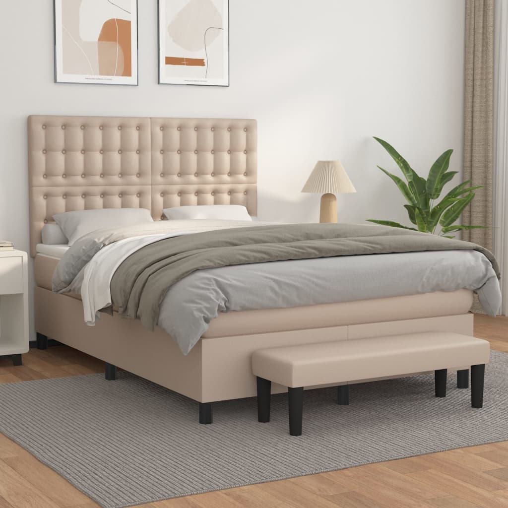 Boxspring met matras kunstleer cappuccinokleurig 140x200 cm – afbeelding 1