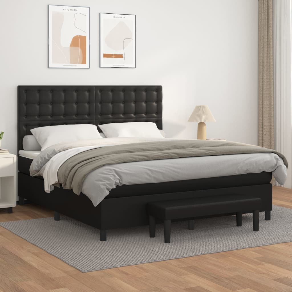 Boxspring met matras kunstleer zwart 160x200 cm – afbeelding 1