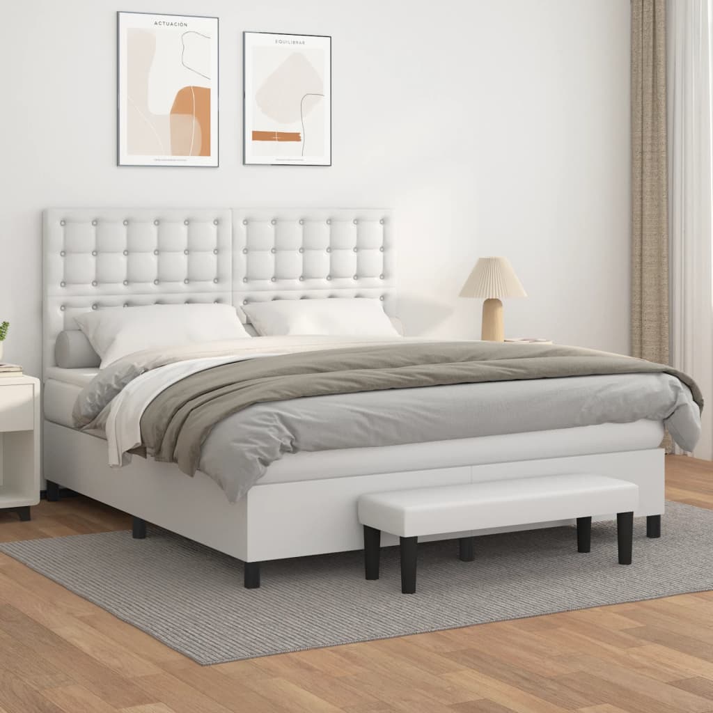 Boxspring met matras kunstleer wit 160x200 cm – afbeelding 1