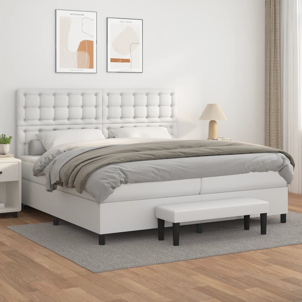 Boxspring met matras kunstleer wit 200x200 cm
