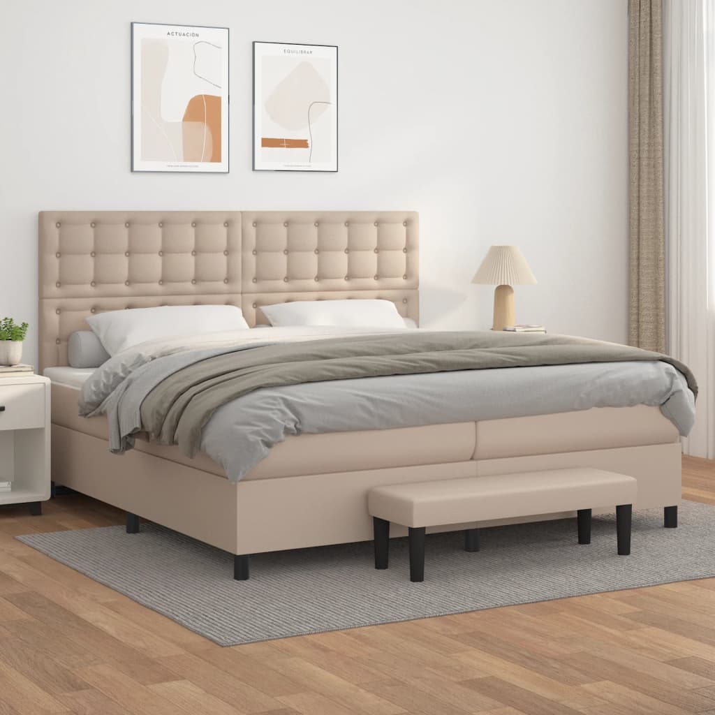 Boxspring met matras kunstleer cappuccinokleurig 200x200 cm – afbeelding 1