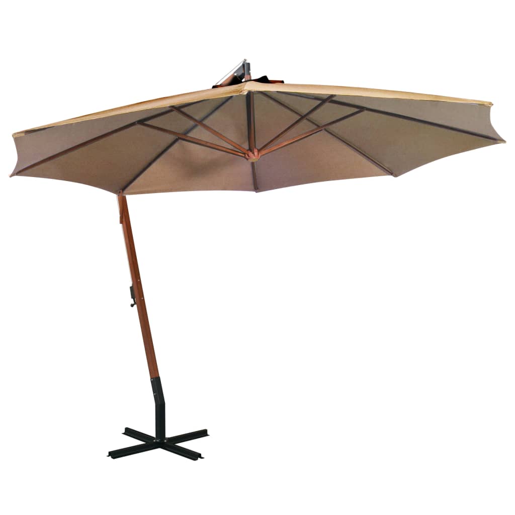 Zweefparasol met paal 3,5x2,9 m massief vurenhout taupe – afbeelding 1