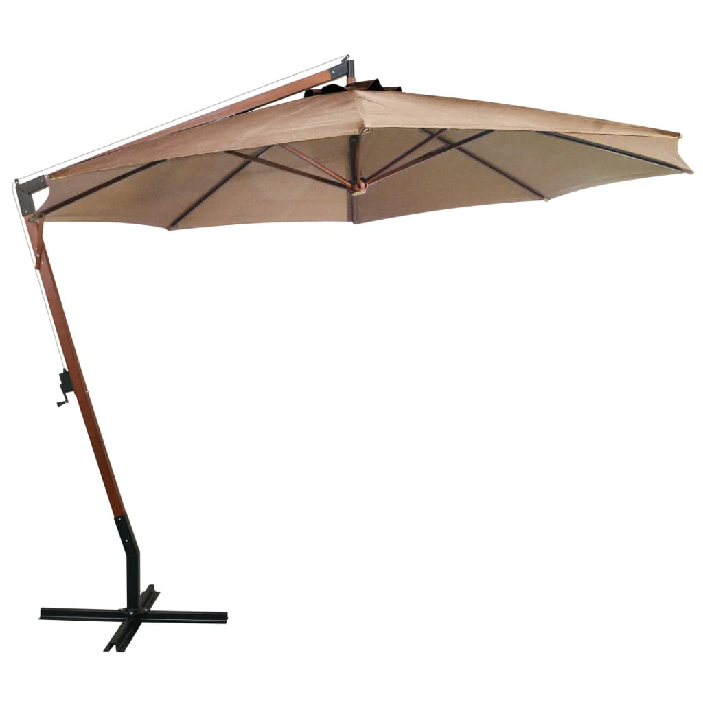 Zweefparasol met paal 3,5x2,9 m massief vurenhout taupe – afbeelding 2