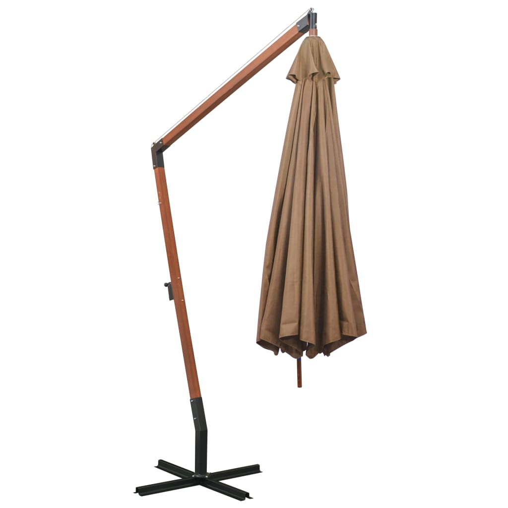 Zweefparasol met paal 3,5x2,9 m massief vurenhout taupe – afbeelding 4