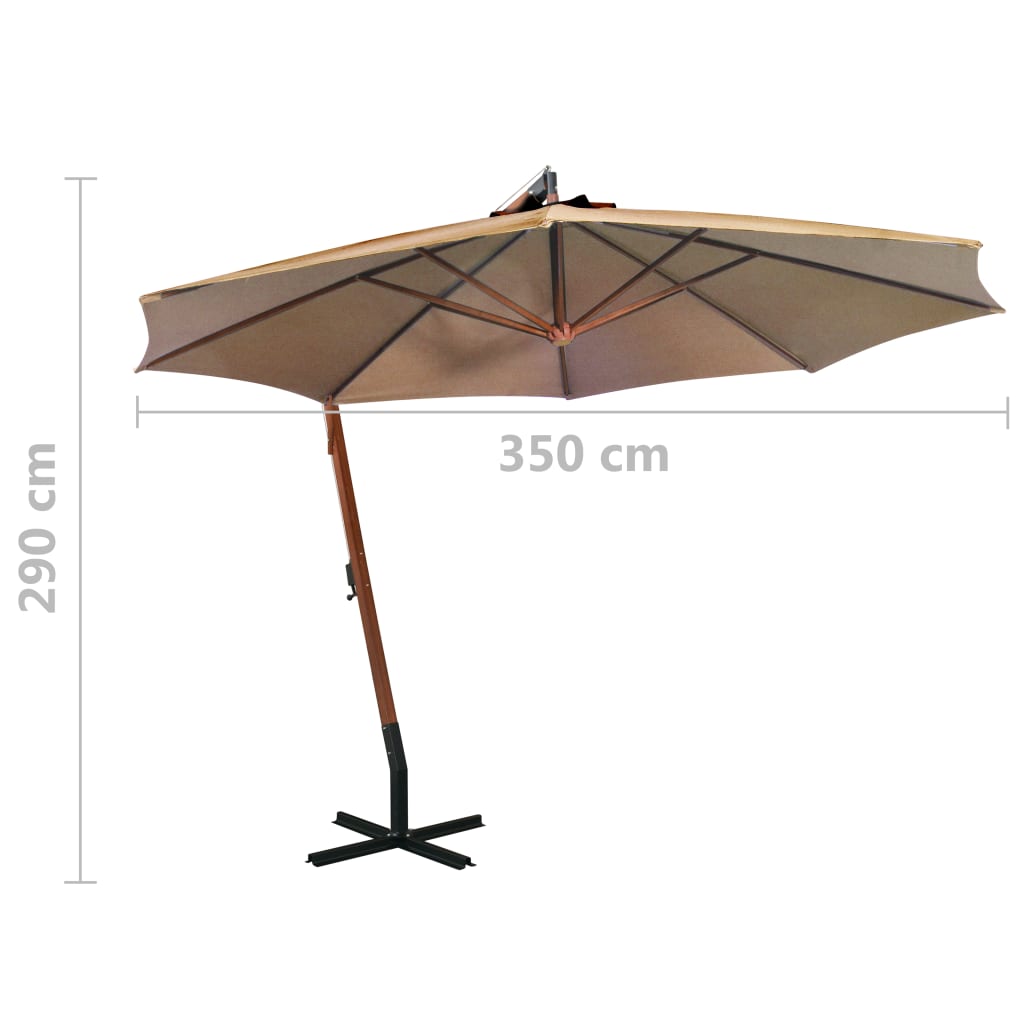 Zweefparasol met paal 3,5x2,9 m massief vurenhout taupe – afbeelding 9