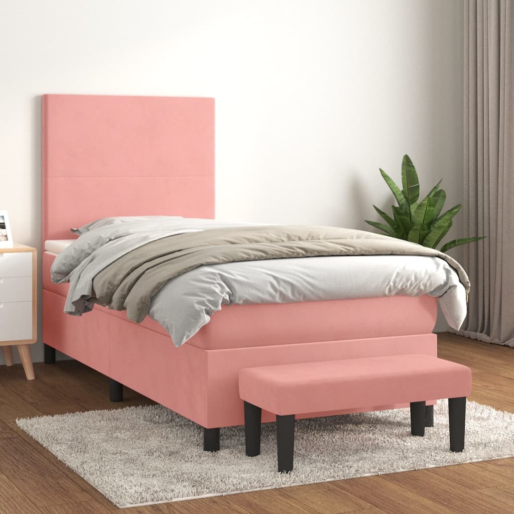 Boxspring met matras fluweel roze 100x200 cm – afbeelding 1