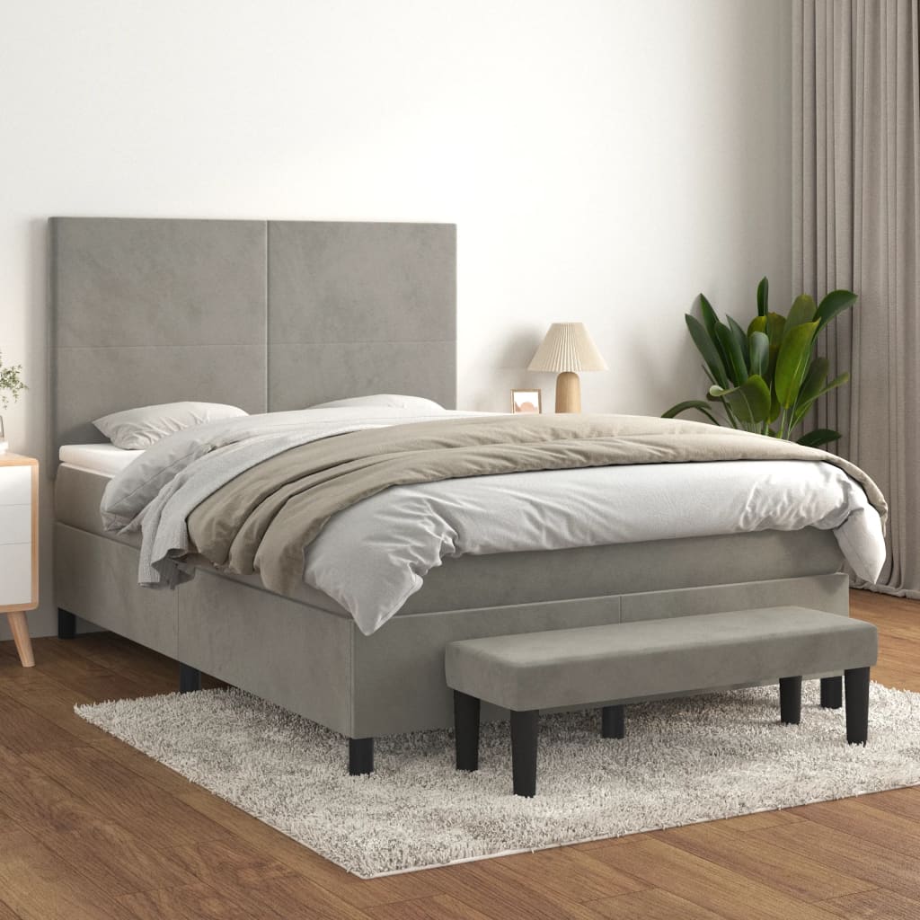 Boxspring met matras fluweel lichtgrijs 140x200 cm – afbeelding 1