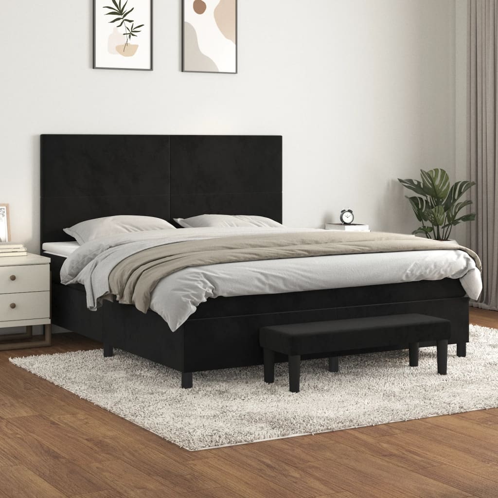 Boxspring met matras fluweel zwart 160x200 cm – afbeelding 1