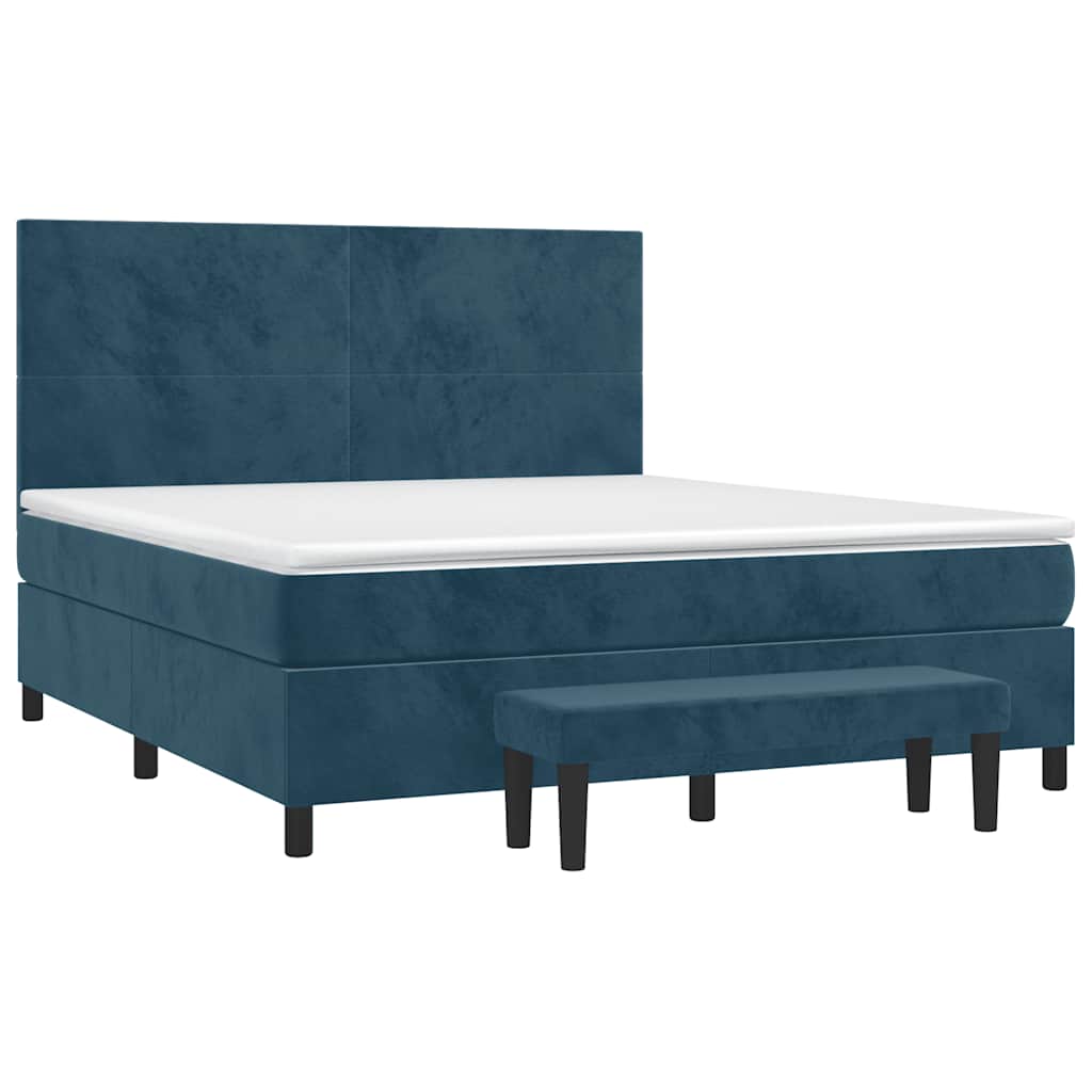 Boxspring met matras fluweel donkerblauw 180x200 cm – afbeelding 3