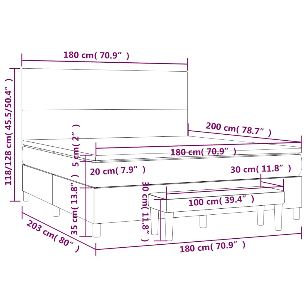 Boxspring met matras fluweel donkerblauw 180x200 cm – afbeelding 9