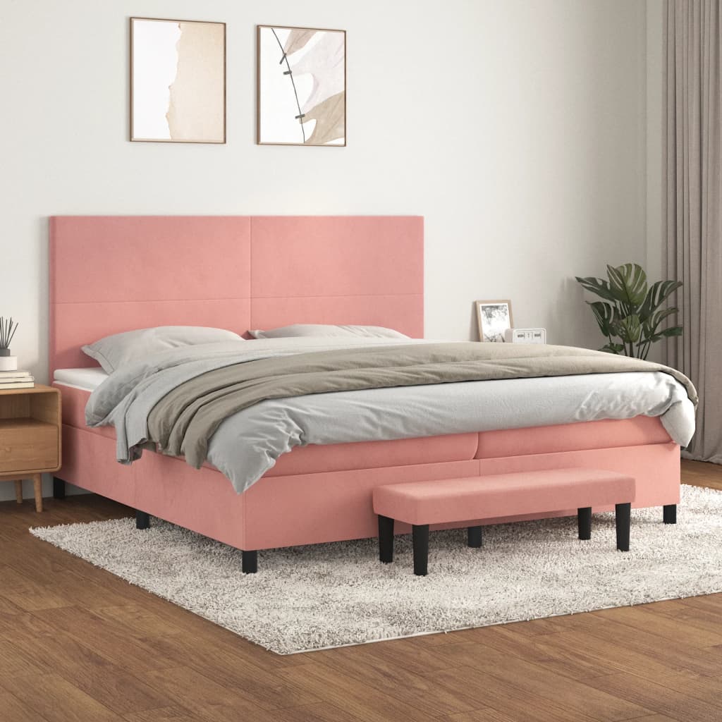 Boxspring met matras fluweel roze 200x200 cm – afbeelding 1