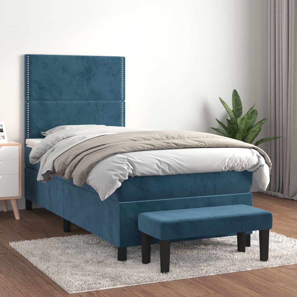 Boxspring met matras fluweel donkerblauw 80x200 cm – afbeelding 1