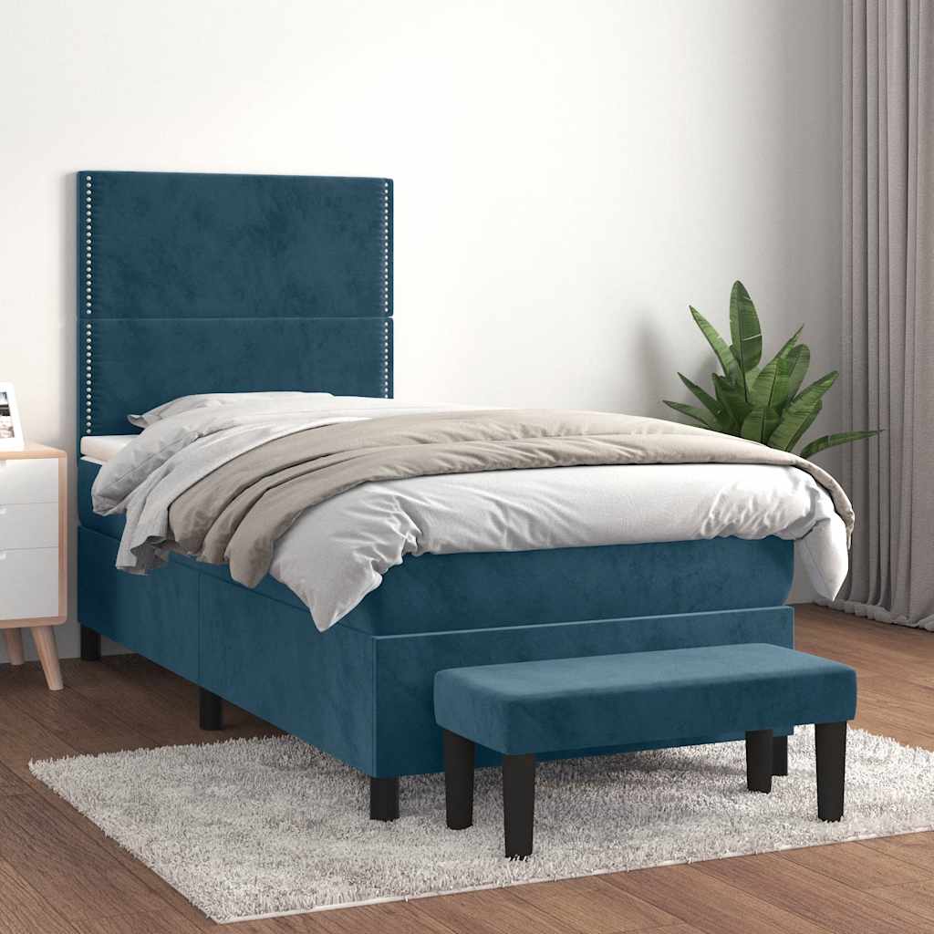 Boxspring met matras fluweel donkerblauw 100x200 cm – afbeelding 1
