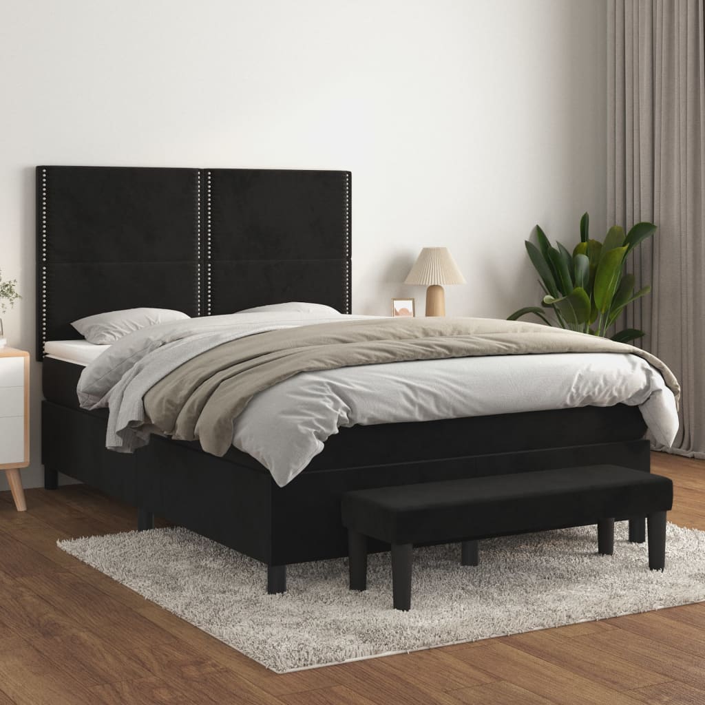 Boxspring met matras fluweel zwart 140x200 cm – afbeelding 1