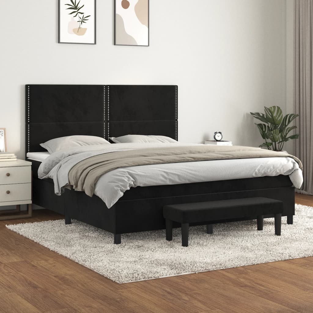 Boxspring met matras fluweel zwart 160x200 cm – afbeelding 1