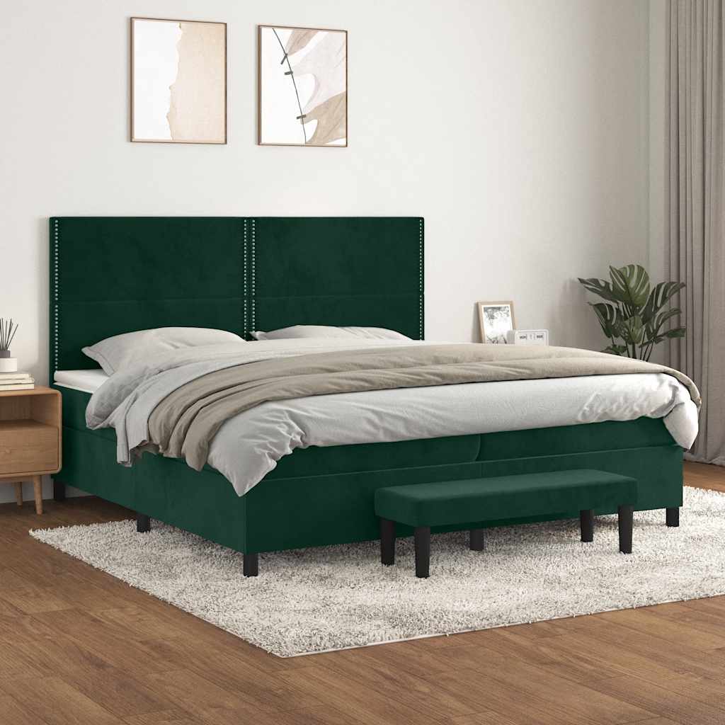 Boxspring met matras fluweel donkergroen 200x200 cm