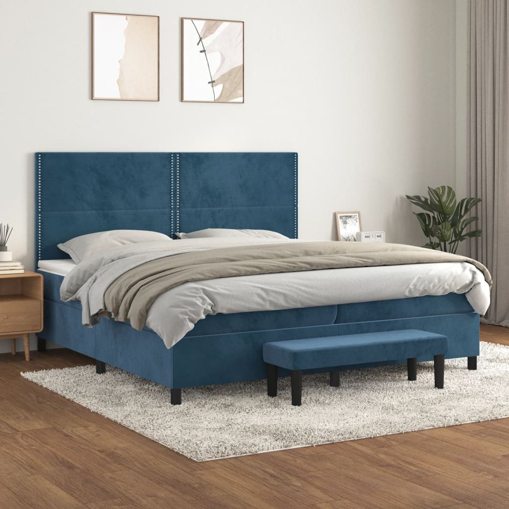 Boxspring met matras fluweel donkerblauw 200x200 cm – afbeelding 1
