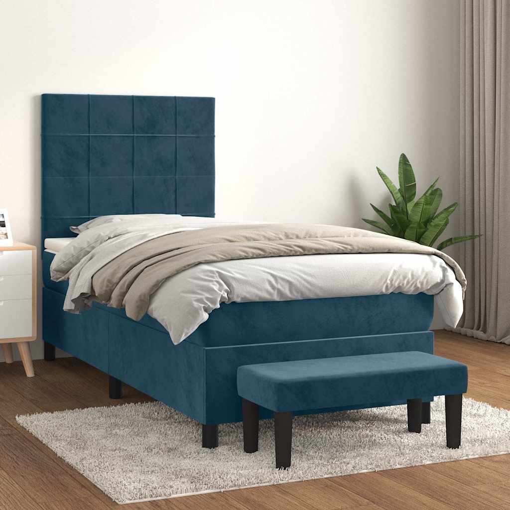 Boxspring met matras fluweel donkerblauw 80x200 cm – afbeelding 1