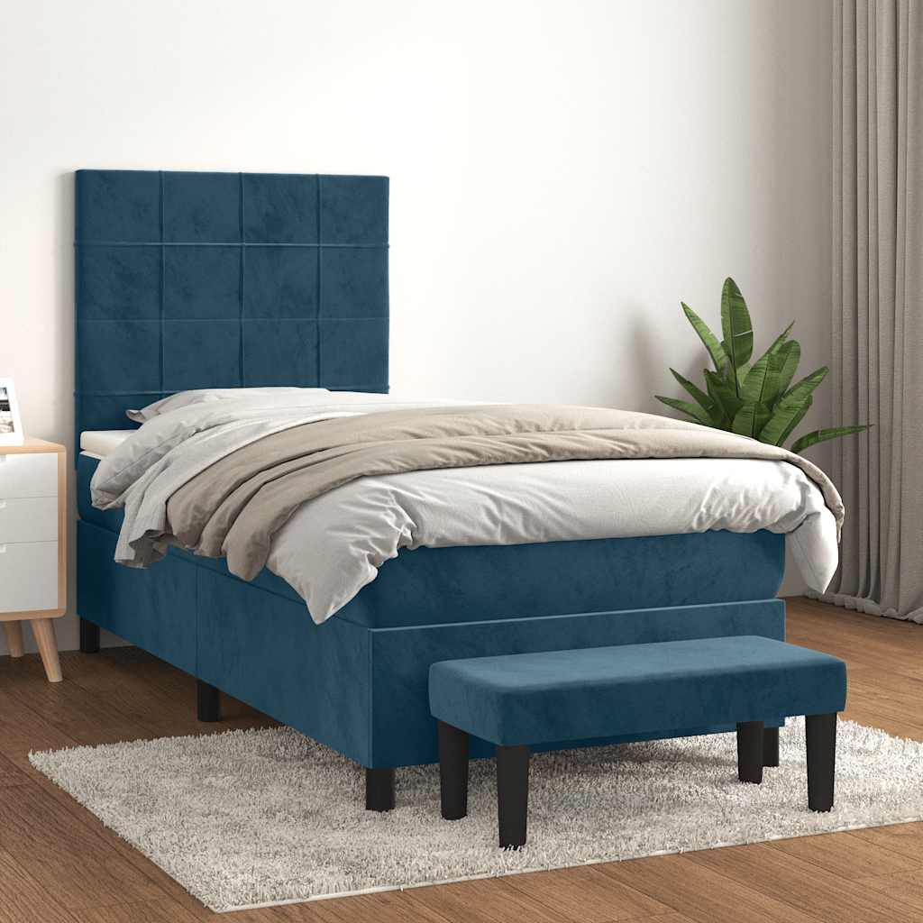 Boxspring met matras fluweel donkerblauw 90x190 cm – afbeelding 1