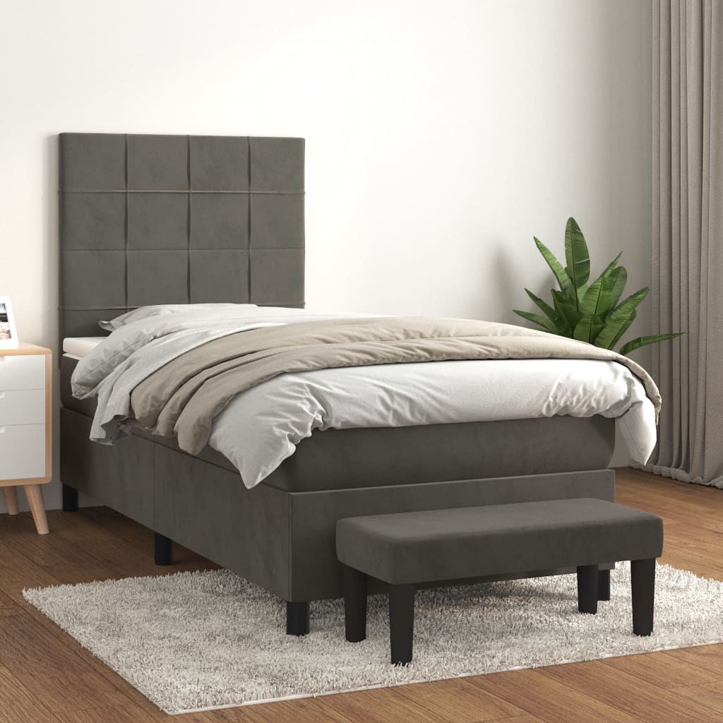 Boxspring met matras fluweel donkergrijs 90x200 cm – afbeelding 1