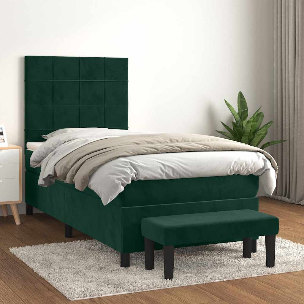 Boxspring met matras fluweel donkergroen 90x200 cm – afbeelding 1