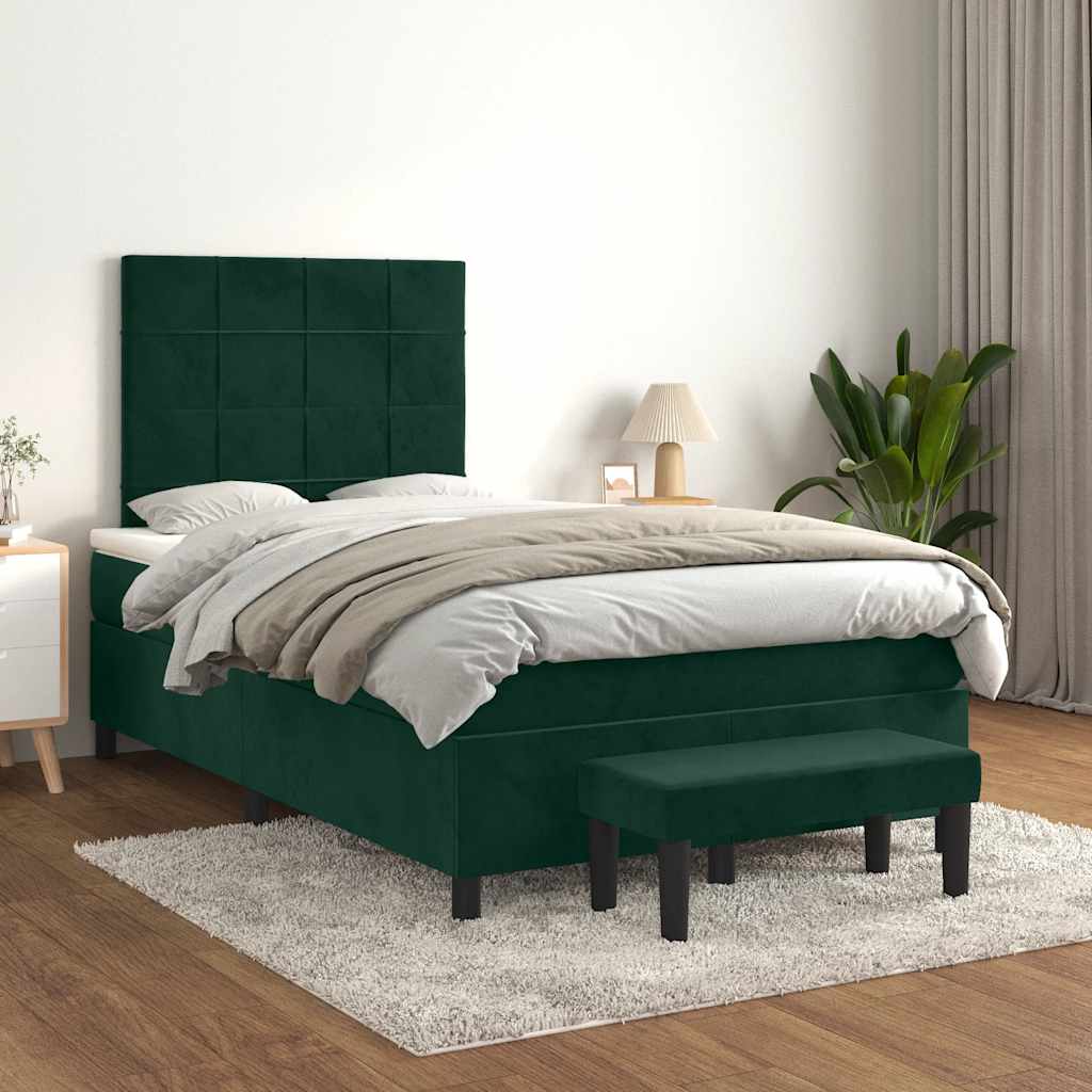 Boxspring met matras fluweel donkergroen 120x200 cm – afbeelding 1