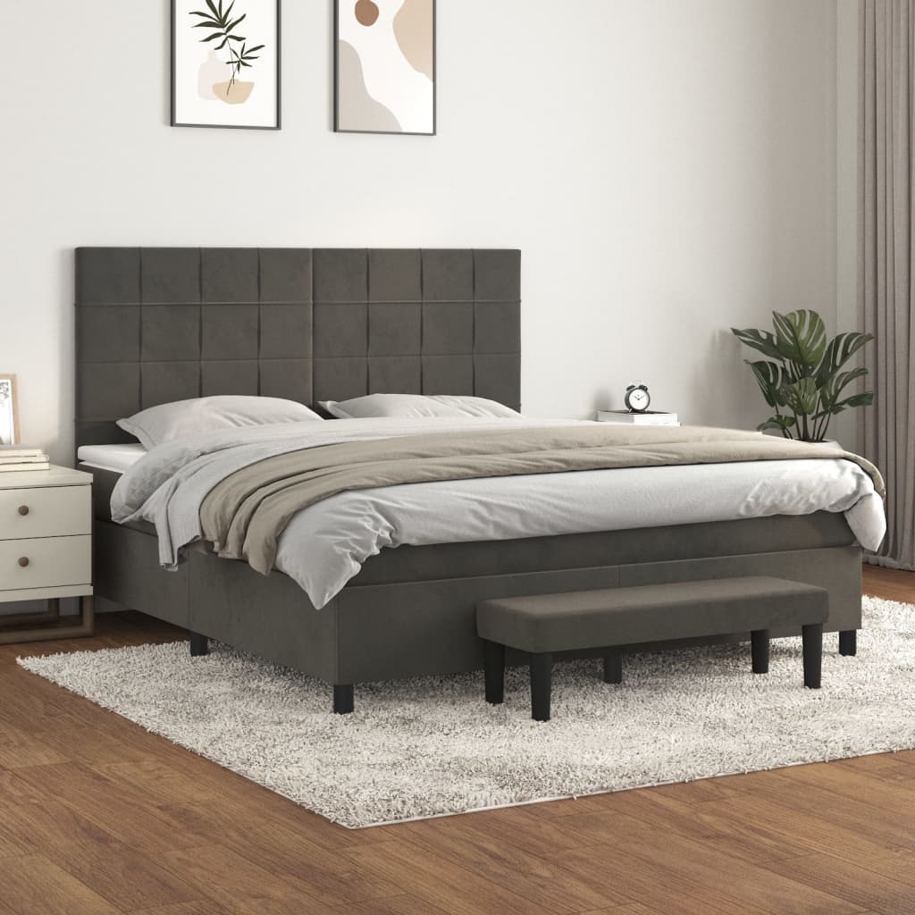 Boxspring met matras fluweel donkergrijs 160x200 cm – afbeelding 1