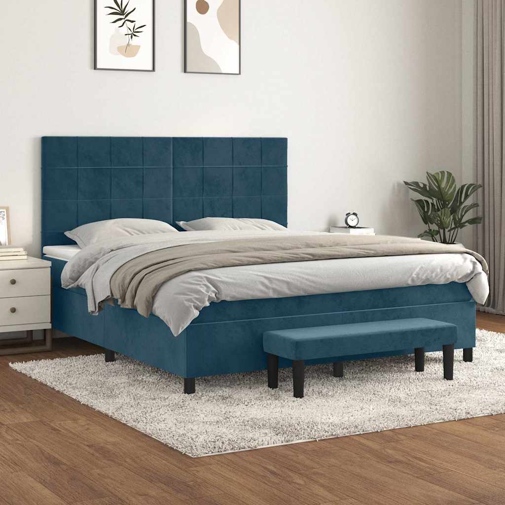 Boxspring met matras fluweel donkerblauw 160x200 cm – afbeelding 1