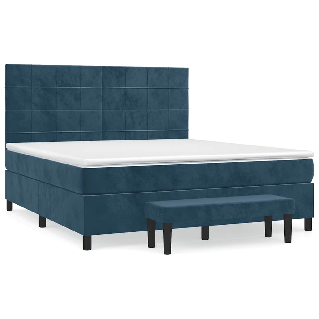 Boxspring met matras fluweel donkerblauw 180x200 cm – afbeelding 2